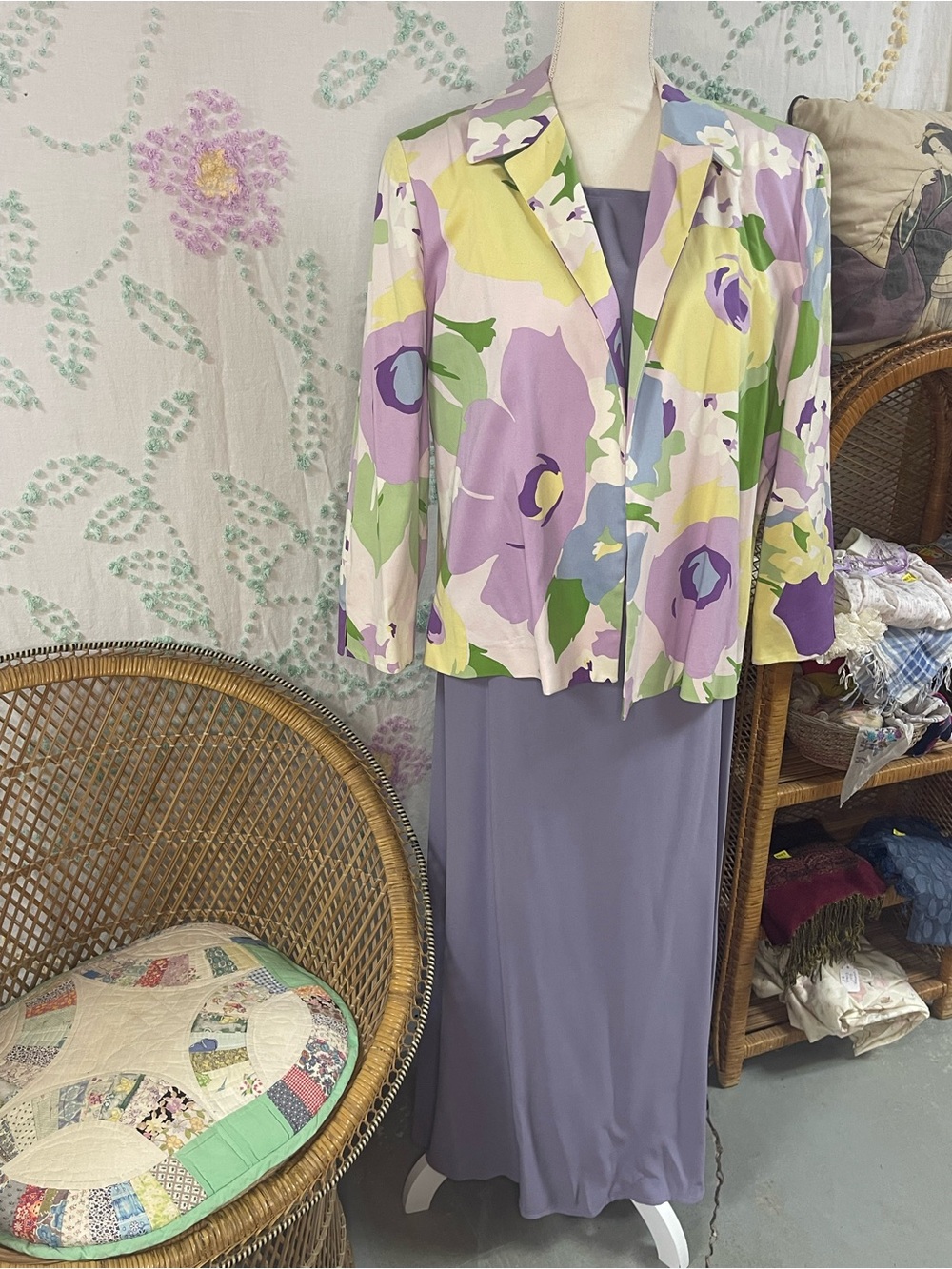 Eileen Fisher Lavender Floral jacket with silk dress set